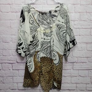 Mushka by Sienna Rose Sheer Tunic Blouse Sz XL Lightweight Beaded‎ Boho Hippie